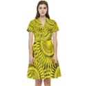 Yellow Abstract Sun Pattern Background Short Sleeve Waist Detail Dress View1