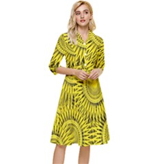 Yellow Abstract Sun Pattern Background Classy Knee Length Dress by Wegoenart