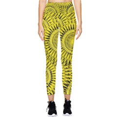 Yellow Abstract Sun Pattern Background Pocket Leggings  by Wegoenart