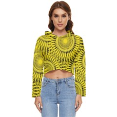 Yellow Abstract Sun Pattern Background Women s Lightweight Cropped Hoodie