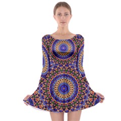 Mandala Kaleidoscope Background Long Sleeve Skater Dress by Wegoenart