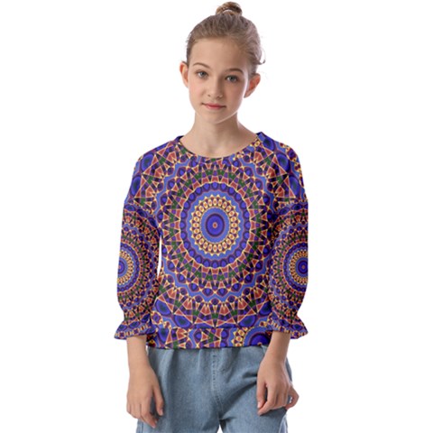 Mandala Kaleidoscope Background Kids  Cuff Sleeve Top by Wegoenart