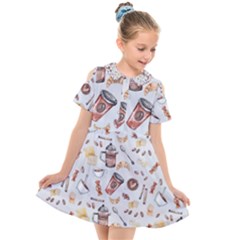 Coffee Coffeemania Caffeine Kids  Short Sleeve Shirt Dress by Wegoenart