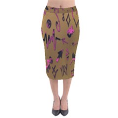 Doodles,gold Velvet Midi Pencil Skirt by nateshop