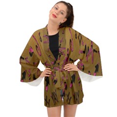 Doodles,gold Long Sleeve Kimono by nateshop