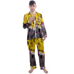 Doodles,gray Men s Long Sleeve Satin Pajamas Set by nateshop