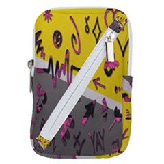 Doodles,gray Belt Pouch Bag (large) by nateshop