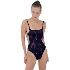 Doodles-black Tie Strap One Piece Swimsuit by nateshop