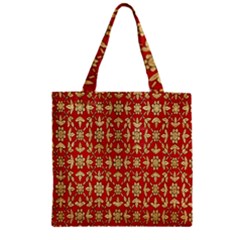 Gold-red Flower Zipper Grocery Tote Bag by nateshop