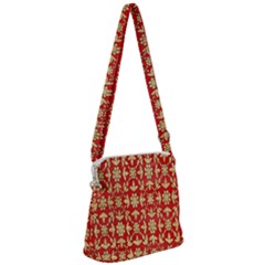 Gold-red Flower Zipper Messenger Bag by nateshop