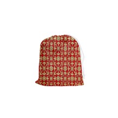 Gold-red Flower Drawstring Pouch (xs) by nateshop