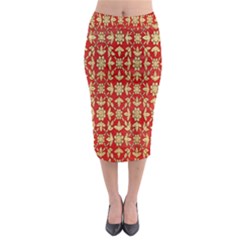 Gold-red Flower Midi Pencil Skirt by nateshop