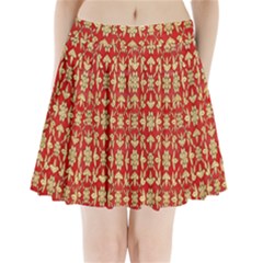 Gold-red Flower Pleated Mini Skirt by nateshop