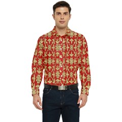 Gold-red Flower Men s Long Sleeve  Shirt by nateshop