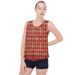 Gold-red Flower Bubble Hem Chiffon Tank Top by nateshop