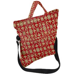 Gold-red Flower Fold Over Handle Tote Bag by nateshop