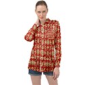 Gold-red Flower Long Sleeve Satin Shirt View1