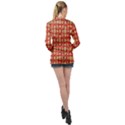 Gold-red Flower Long Sleeve Satin Shirt View2