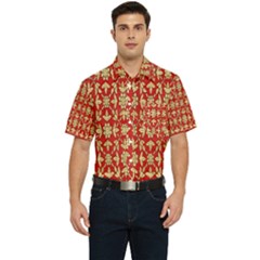 Gold-red Flower Men s Short Sleeve Pocket Shirt  by nateshop