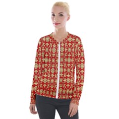 Gold-red Flower Velvet Zip Up Jacket by nateshop