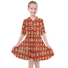 Gold-red Flower Kids  All Frills Chiffon Dress by nateshop