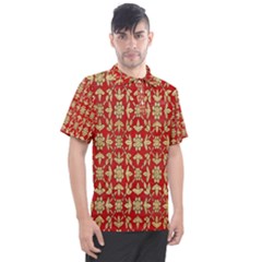 Gold-red Flower Men s Polo Tee by nateshop