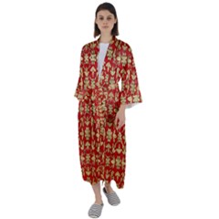 Gold-red Flower Maxi Satin Kimono by nateshop