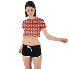 Gold-red Flower Tie Back Short Sleeve Crop Tee by nateshop