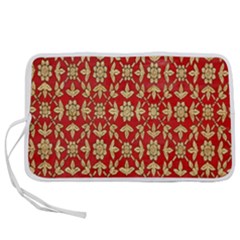 Gold-red Flower Pen Storage Case (l) by nateshop