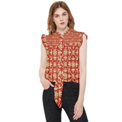 Gold-red Flower Frill Detail Shirt by nateshop