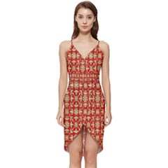 Gold-red Flower Wrap Frill Dress by nateshop