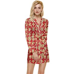 Gold-red Flower Long Sleeve Satin Robe by nateshop