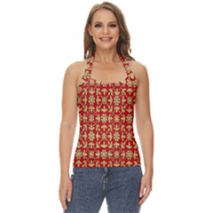 Gold-red Flower Basic Halter Top by nateshop