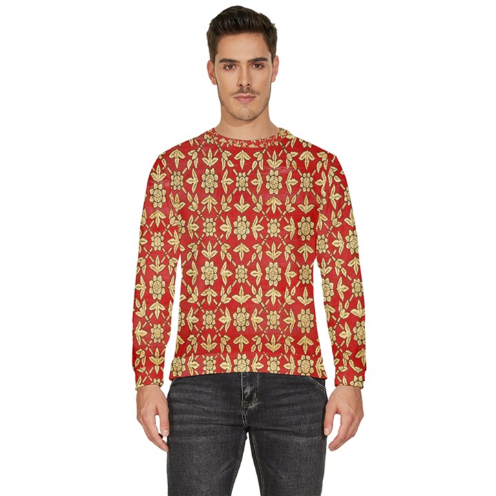 Gold-red Flower Men s Fleece Sweatshirt