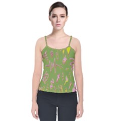 Green Yes Pink Velvet Spaghetti Strap Top by nateshop