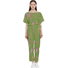 Green Yes Pink Batwing Lightweight Chiffon Jumpsuit