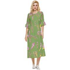 Green Yes Pink Double Cuff Midi Dress by nateshop