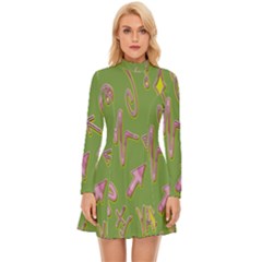 Green Yes Pink Long Sleeve Velour Longline Dress by nateshop