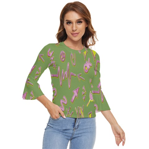 Green Yes Pink Bell Sleeve Top by nateshop