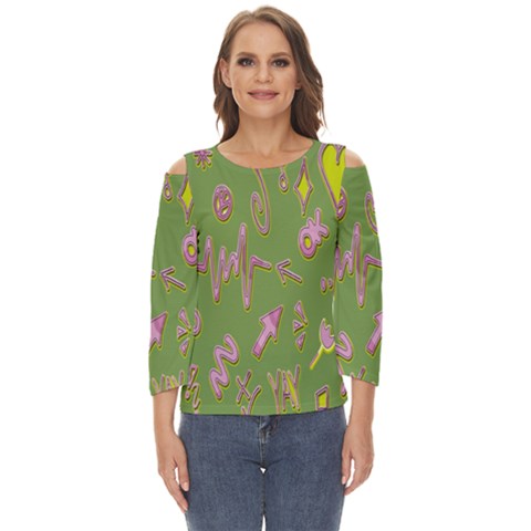 Green Yes Pink Cut Out Wide Sleeve Top by nateshop