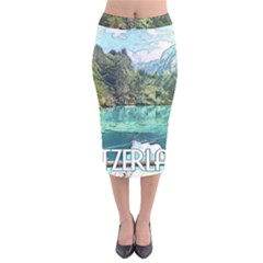 Blausee Naturpark - Switzerland Velvet Midi Pencil Skirt by ConteMonfrey