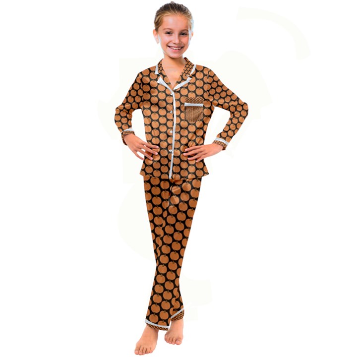 Cute Pumpkin Black Small Kid s Satin Long Sleeve Pajamas Set