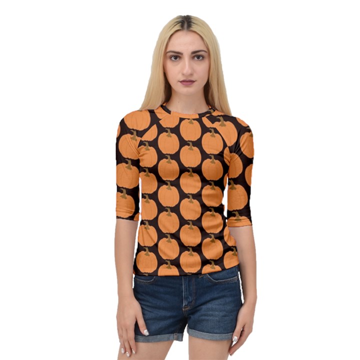 Black And Orange Pumpkin Quarter Sleeve Raglan Tee