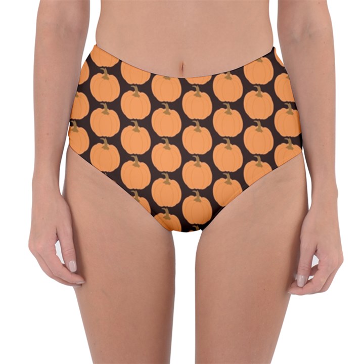 Black And Orange Pumpkin Reversible High-Waist Bikini Bottoms