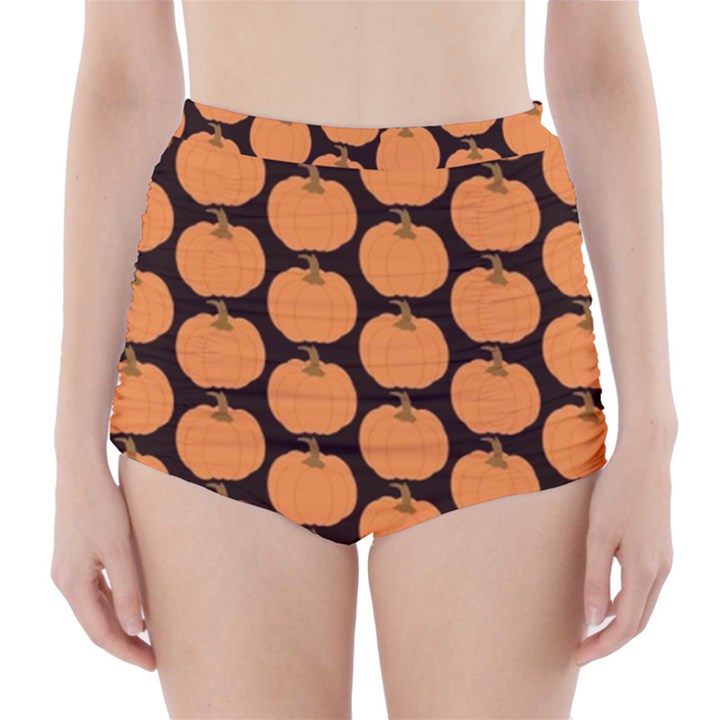 Black And Orange Pumpkin High-Waisted Bikini Bottoms