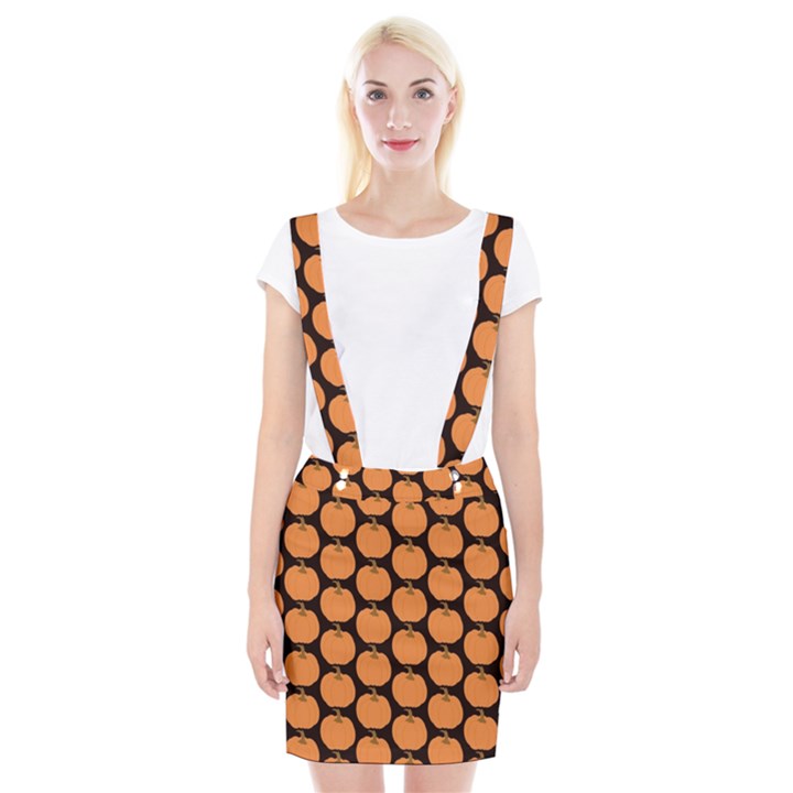 Black And Orange Pumpkin Braces Suspender Skirt