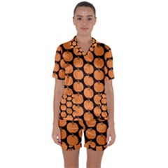 Black And Orange Pumpkin Satin Short Sleeve Pajamas Set