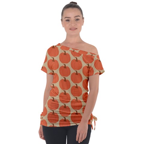 Cute Pumpkin Off Shoulder Tie-up Tee by ConteMonfrey