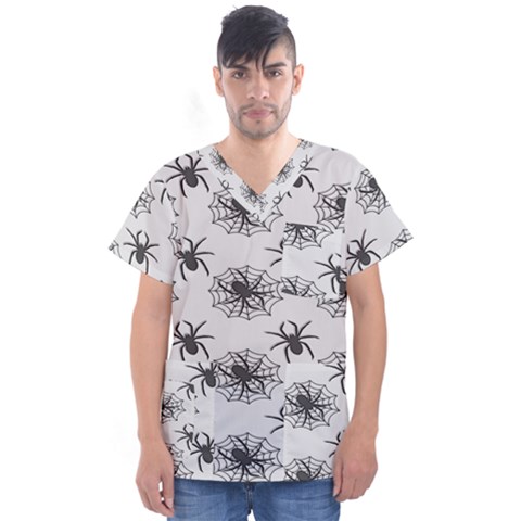 Spider Web - Halloween Decor Men s V-neck Scrub Top by ConteMonfrey