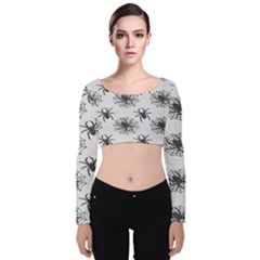 Spider Web - Halloween Decor Velvet Long Sleeve Crop Top by ConteMonfrey